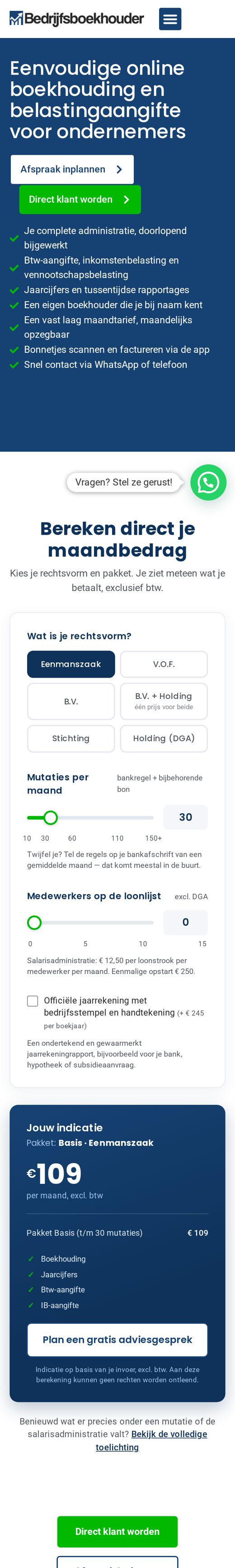 De website van Bedrijfsboekhouder.com op een telefoon