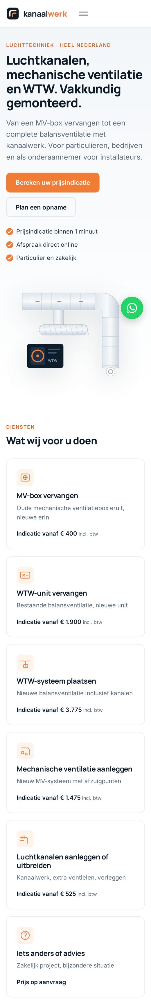 De website van Kanaalwerk.nl op een telefoon