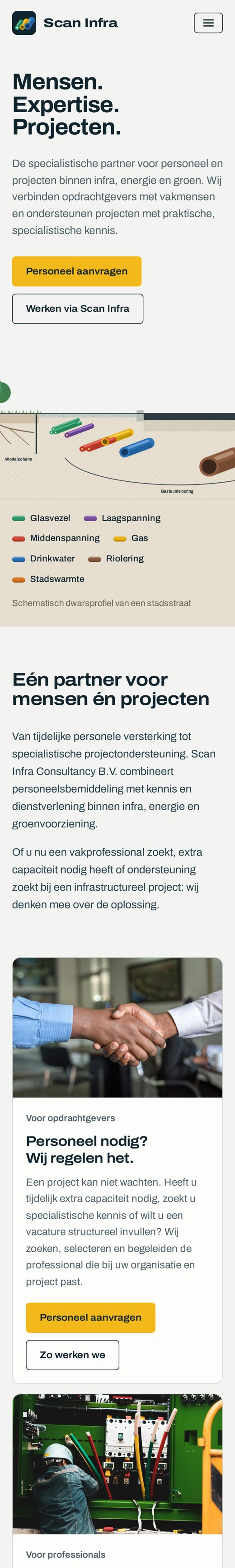 De website van Scan Infra Consultancy B.V. op een telefoon